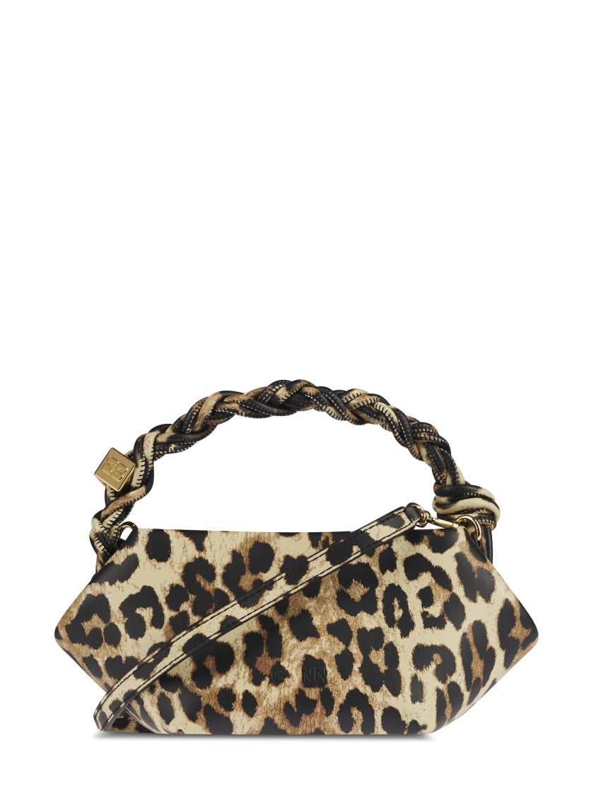 Ganni Structured Leopard Print Handbag With Twisted Handle