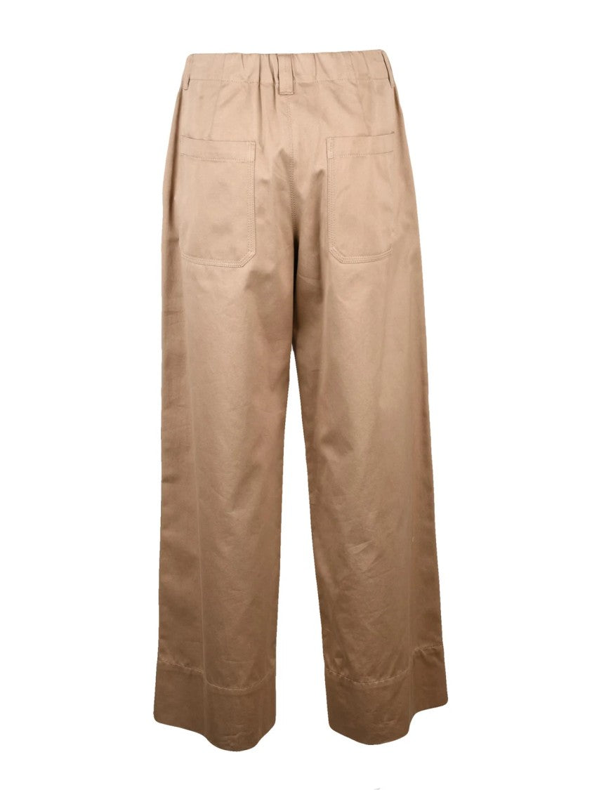 Max Mara Wide-Leg Cotton Trousers With Normal Waist And Zip Closure
