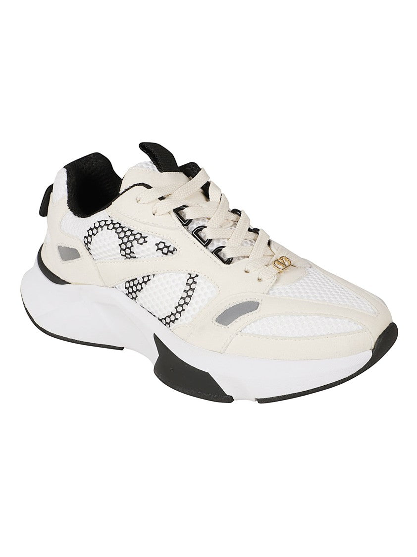 Valentino Garavani Sporty Off-White Sneakers With Patterned Panels And Sculpted Sole