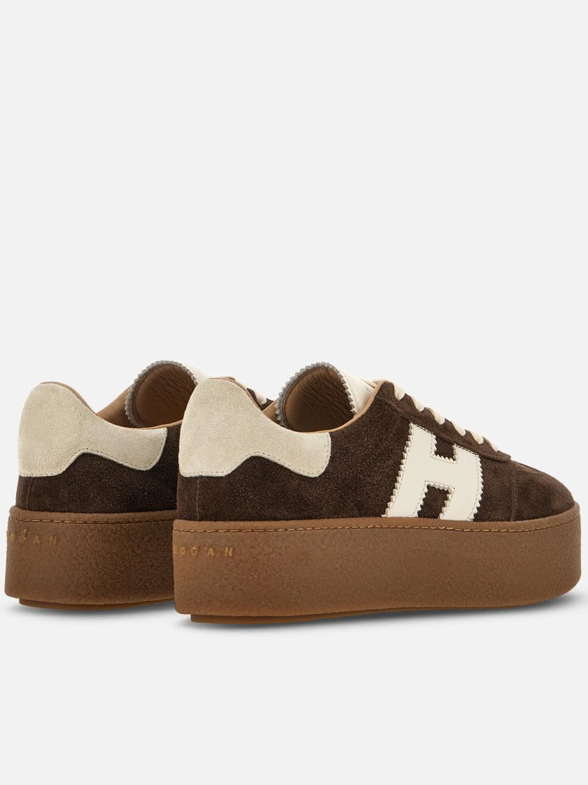 Hogan Dark Brown Suede Sneakers With Cream Accents
