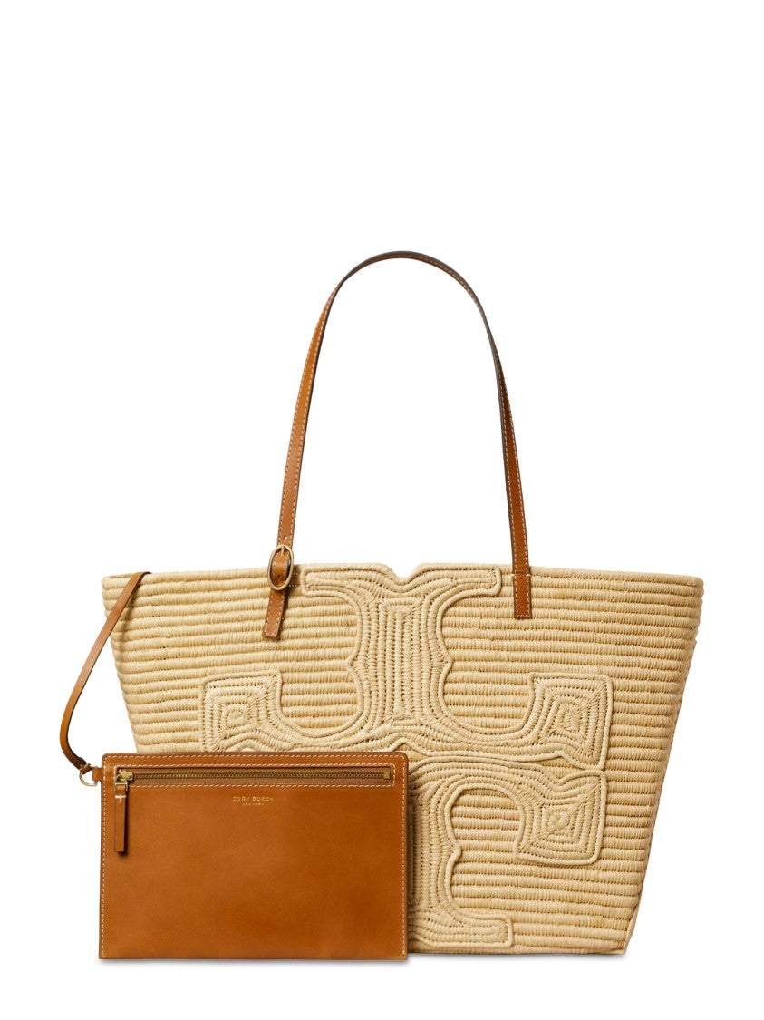 Tory Burch Ella Structured Straw Large Tote With Textured Pattern