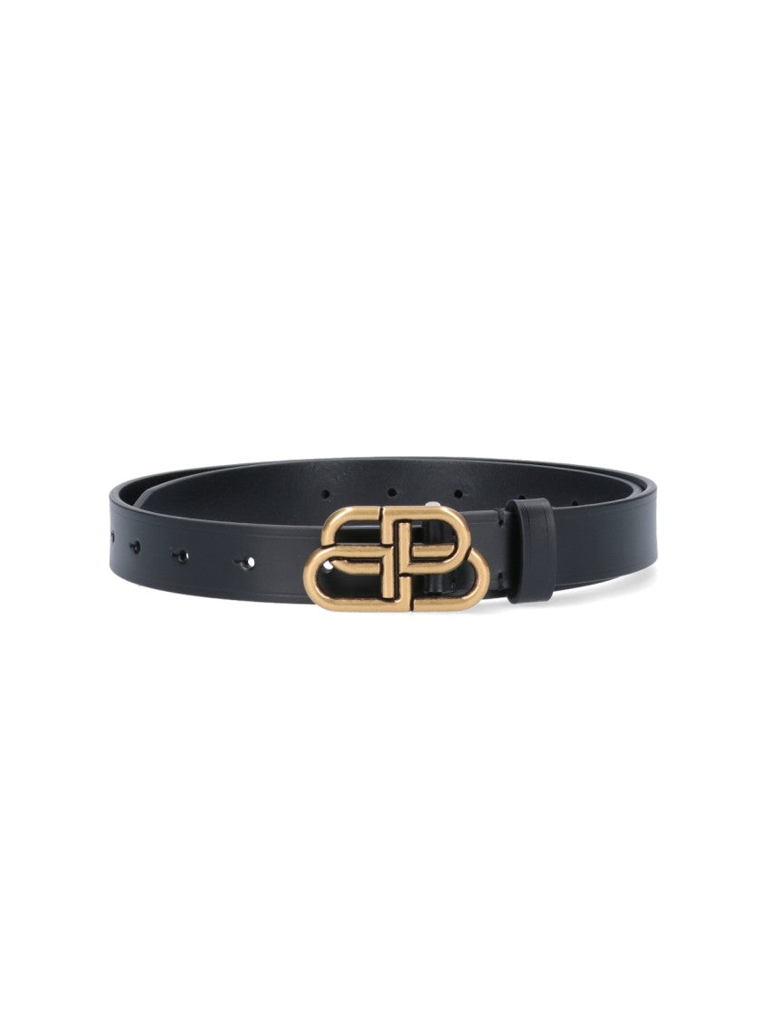 Balenciaga Black Bb Leather Slim Belt