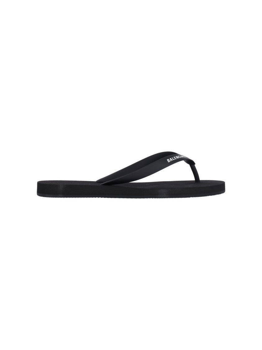 Balenciaga Black Thong Sandals With Logo Detail