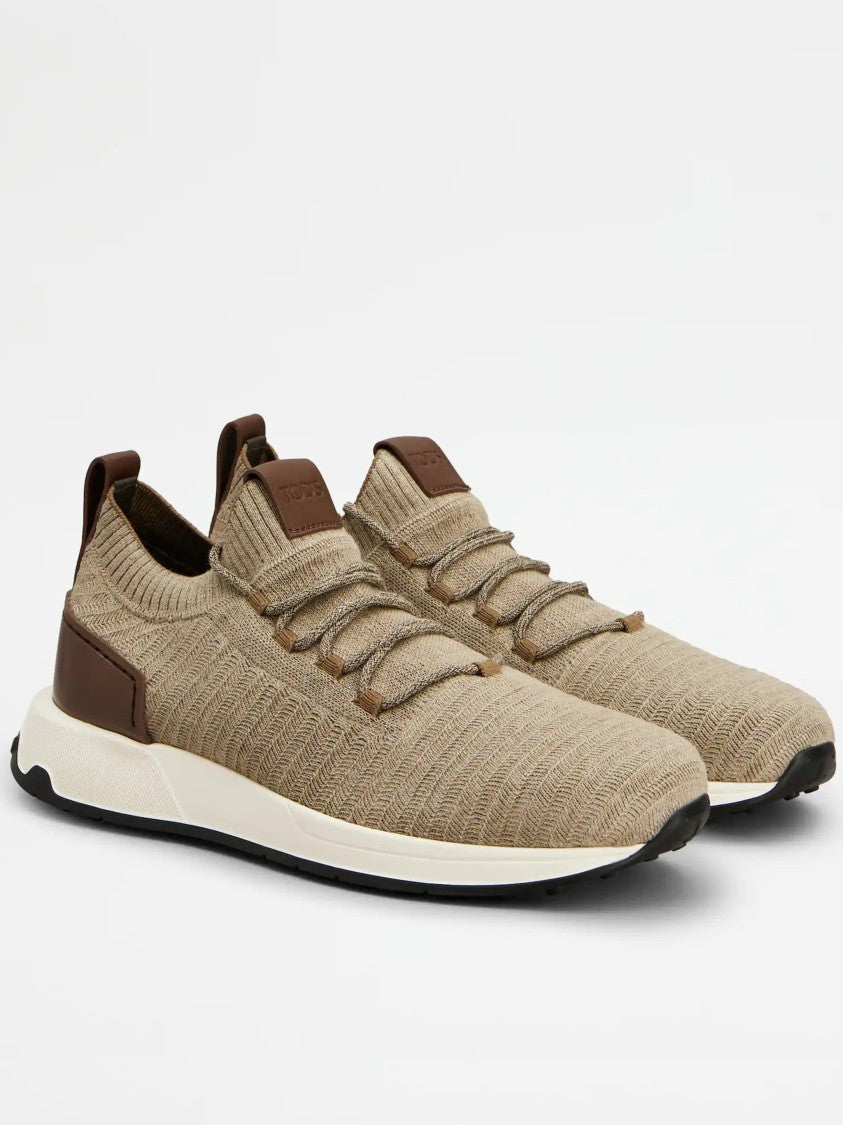 Tod's Beige Calzature Knitted Chevron Sneakers
