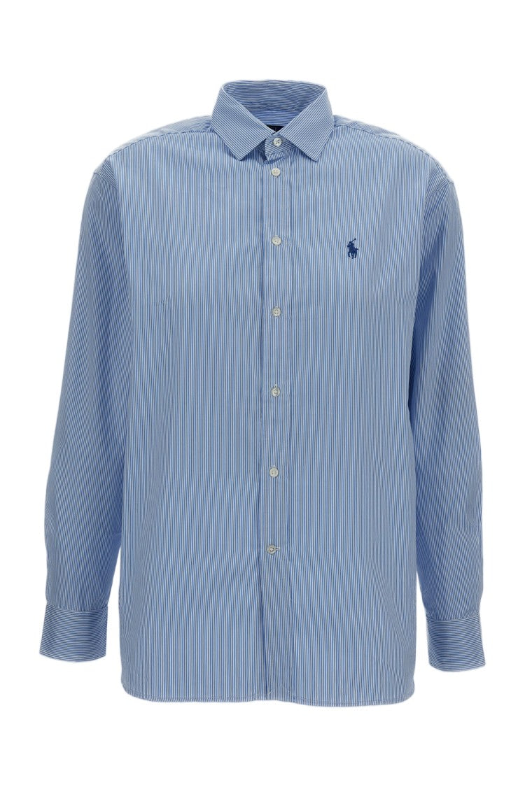 Polo Ralph Lauren Light Blue Striped Cotton Long-Sleeve Blouse With Classic Collar