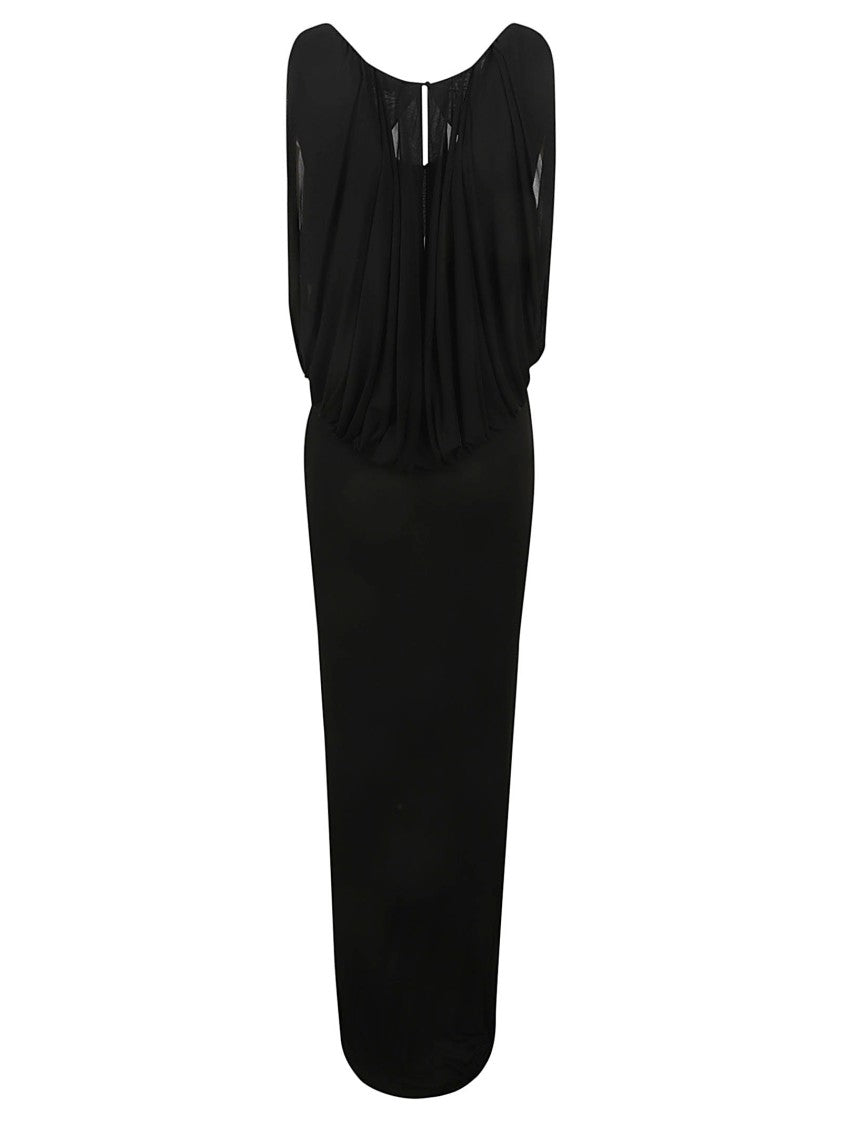 Saint Laurent Flowing Black Dress With Draped Bodice