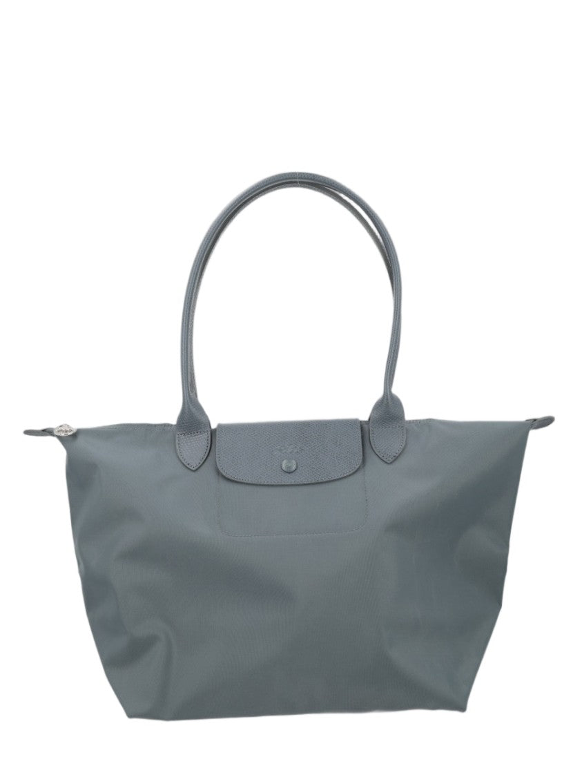 Longchamp Structured Grey Tote Bag With Zippered Closure And Iconic Flap