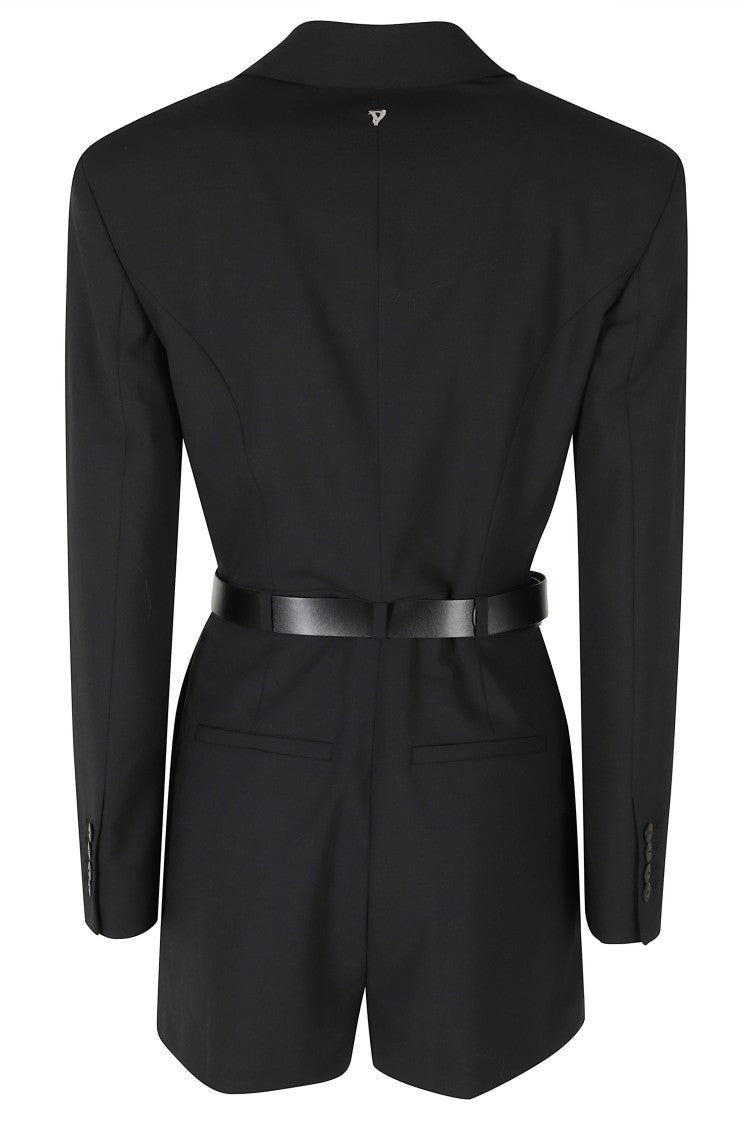 Dondup Black Two-Way Stretch Leather Belt Wool-Blend Jumpsuit