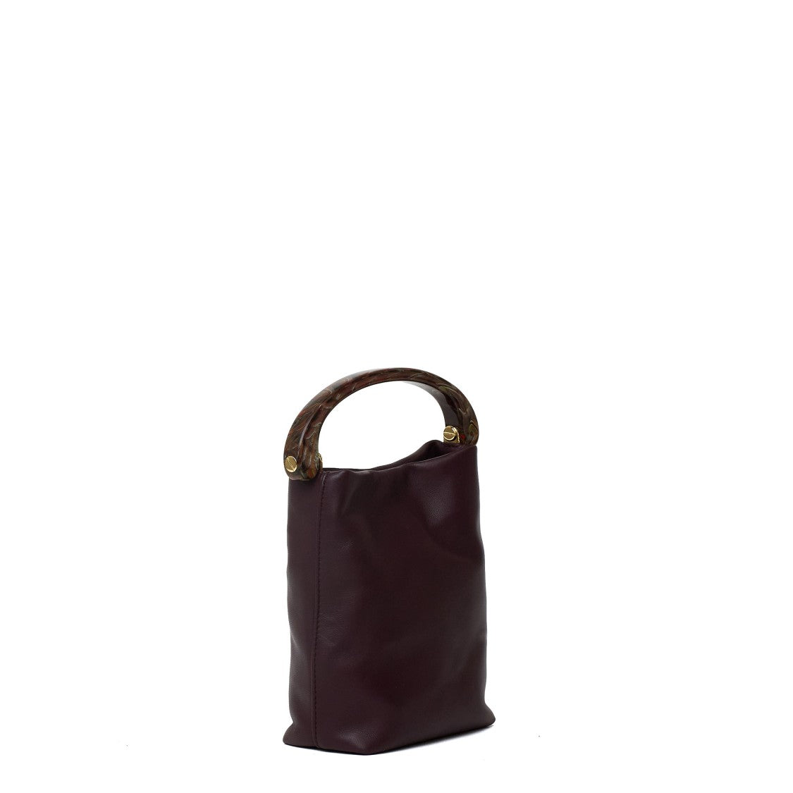 Dries Van Noten Burgundy Leather Shoulder Bag With Resin Handle