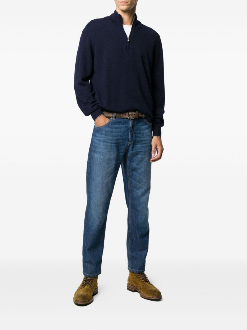 Brunello Cucinelli Black Knitted Funnel Neck Zip-Up Sweater