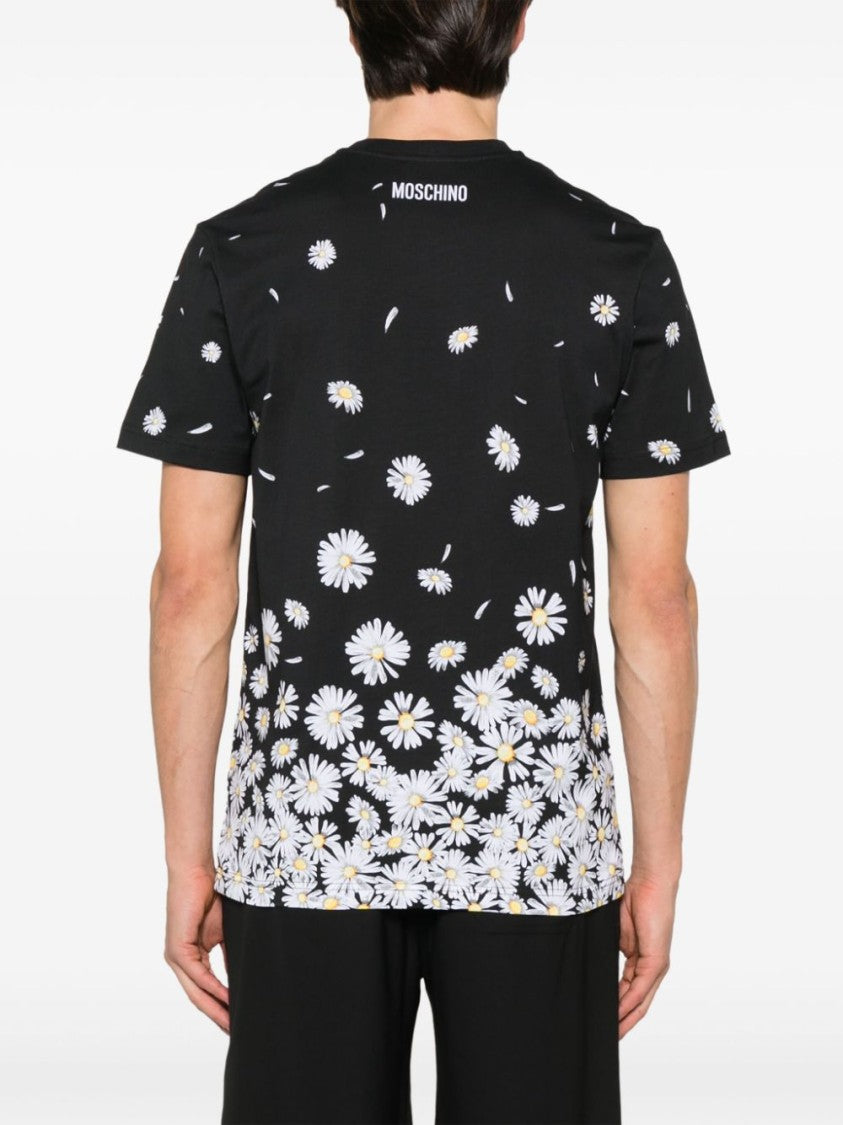 Moschino Black Floral Print Rear Logo T-Shirt