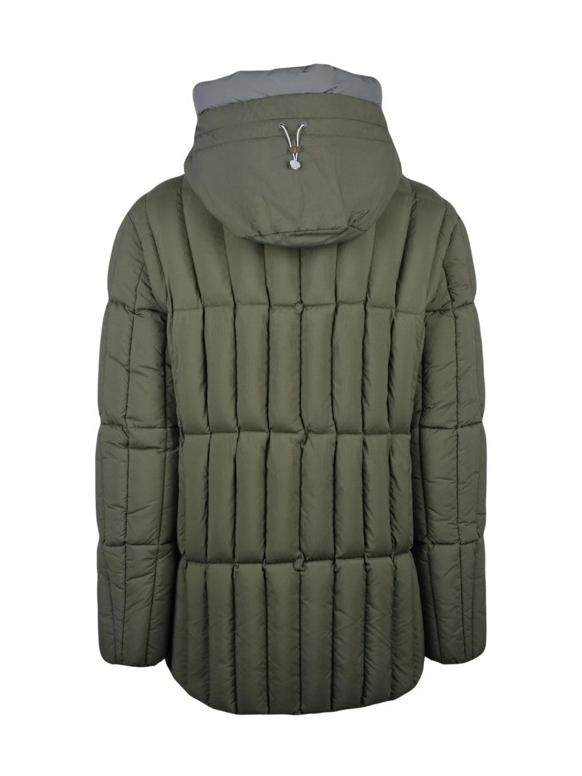 Dekker Quilted Green Down Jacket With Hood And Practical Pockets