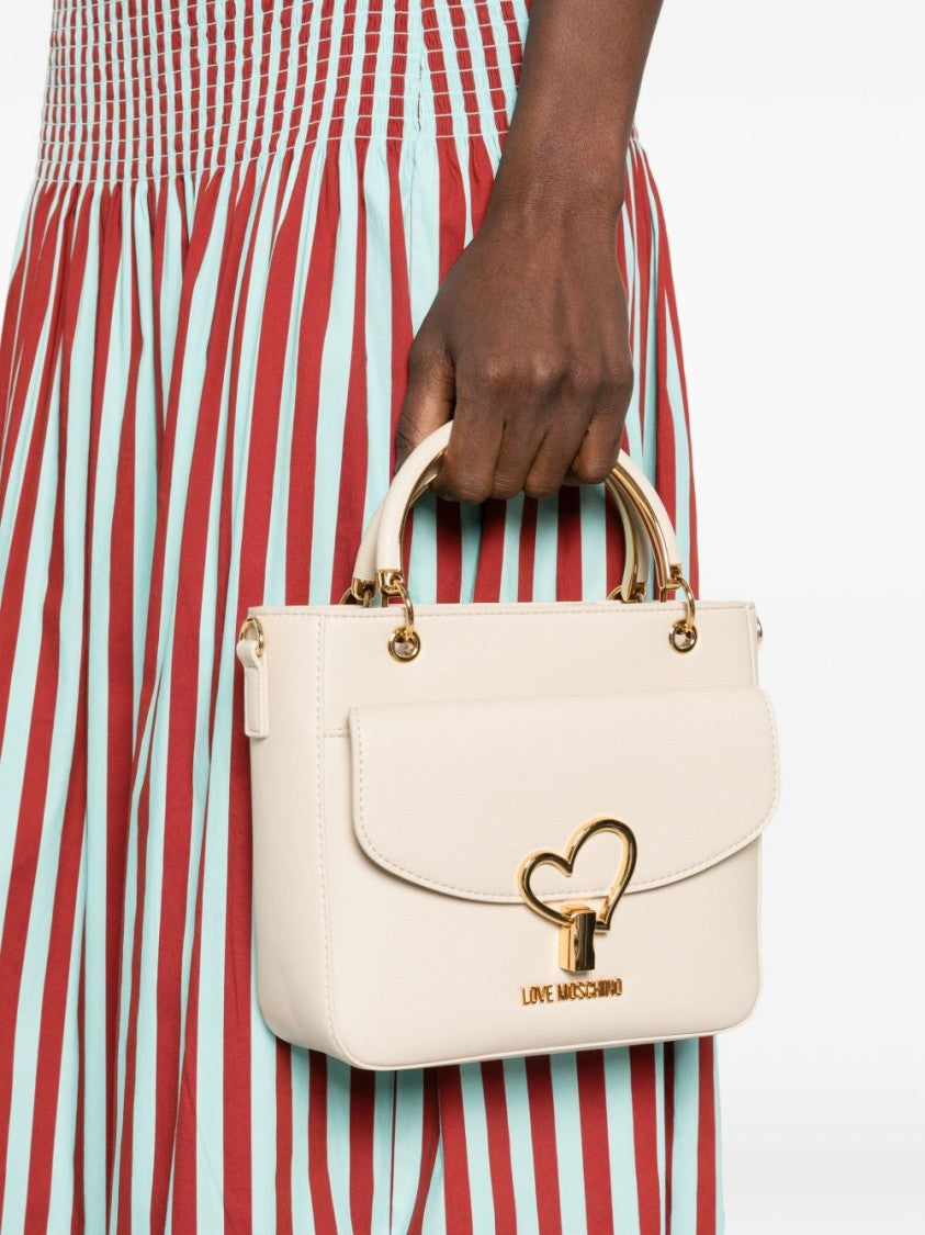 Love Moschino Structured Shoulder Bag In Smooth Faux Leather With Heart Clasp
