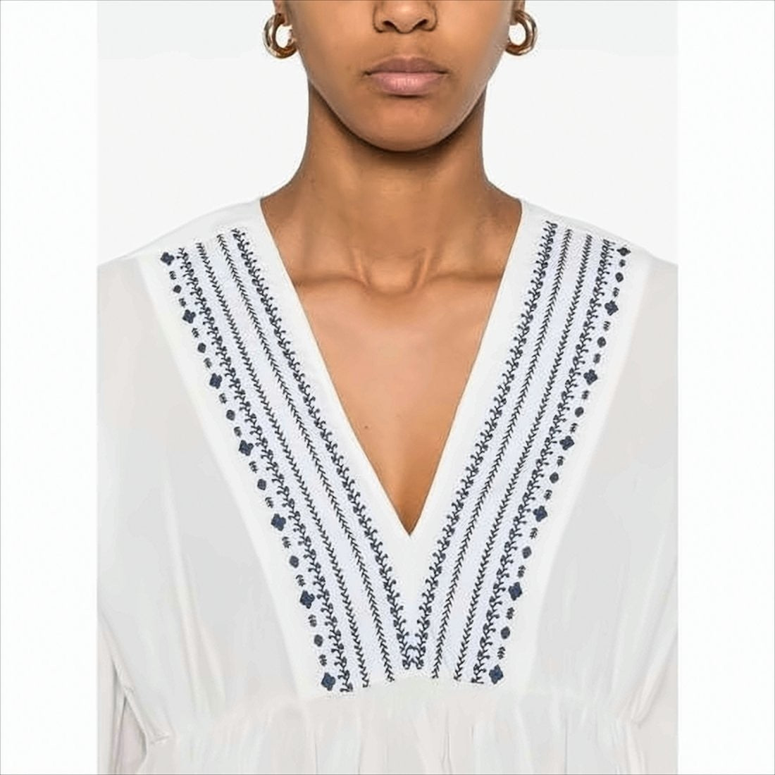 A.P.C. Flowing White Blouse With Blue Embroidery