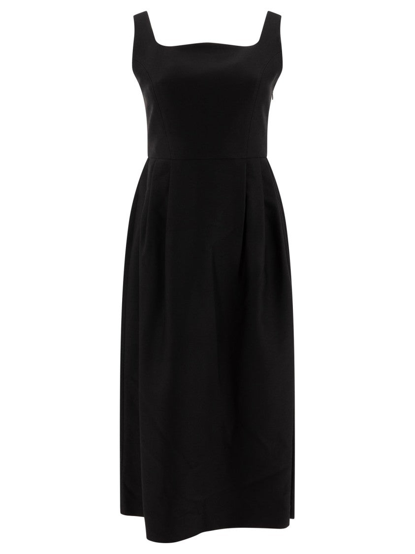 Sandbeige Sleeveless Black Wool And Silk Dress