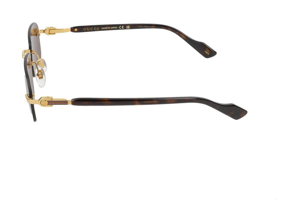 Gucci Havana Rimless Gold-Toned Metal Sunglasses