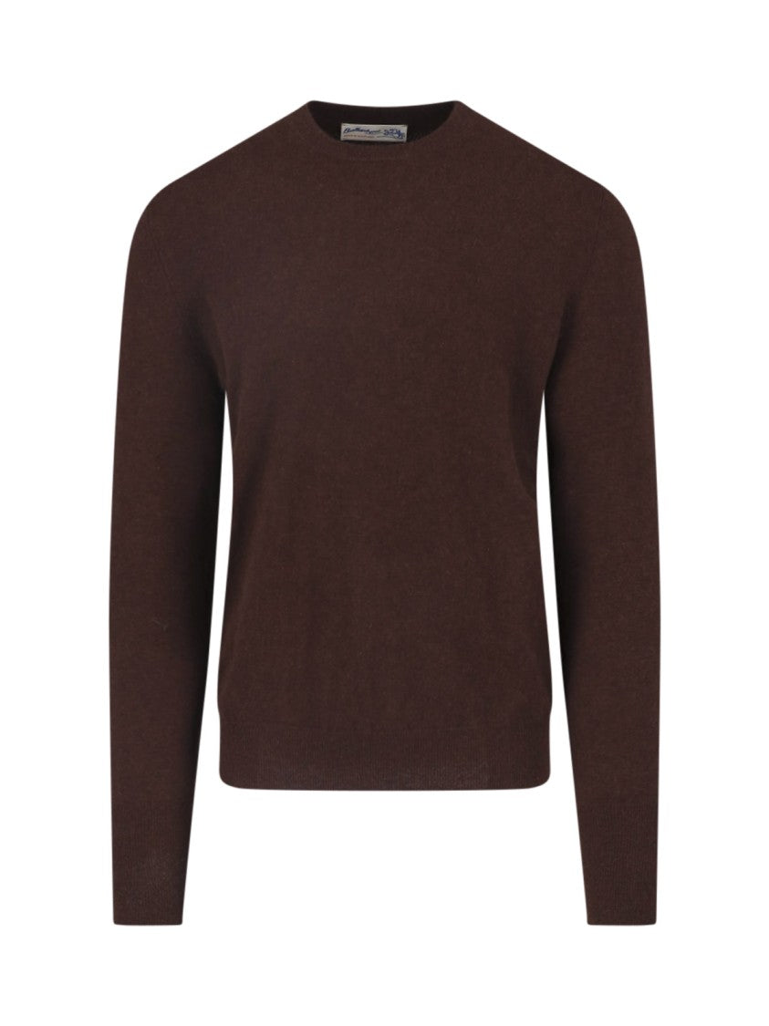 Ballantyne Deep Brown Fitted Crew Neck Ribbed Details Sweater