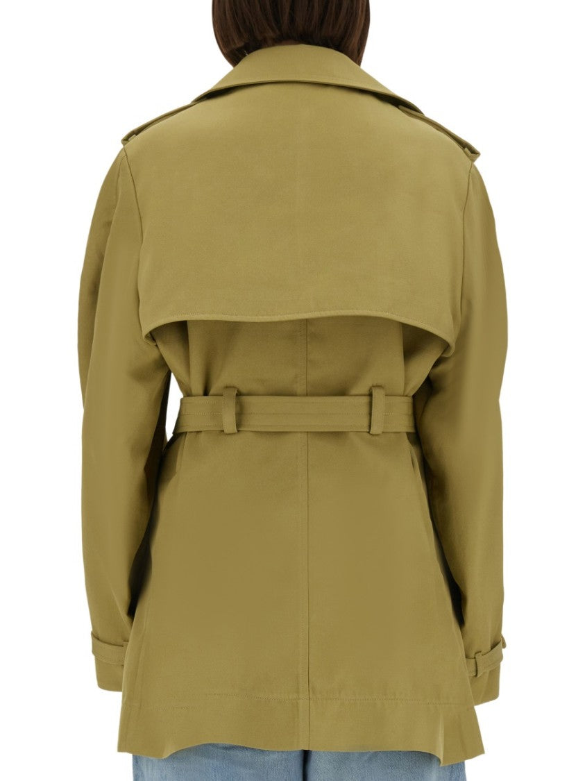 Ganni Double-Breasted Midi Trench Coat With Oversized Sleeves
