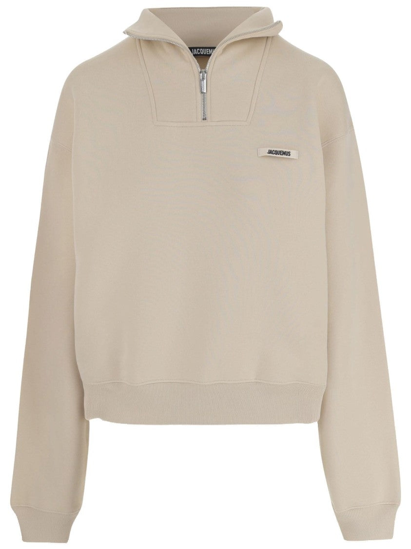Jacquemus Cotton Fleece Sweatshirt With High Collar And Grosgrain Detail