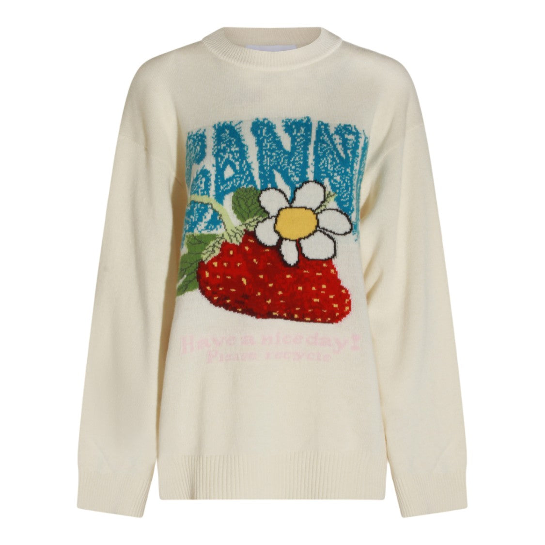 Ganni Playful Graphic Knit Sweater With Crew Neckline