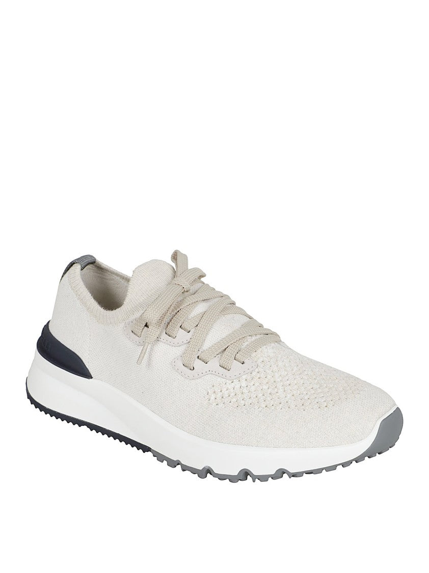 Brunello Cucinelli Cotton Blend Sneakers With Logo Print And Pull-Tab