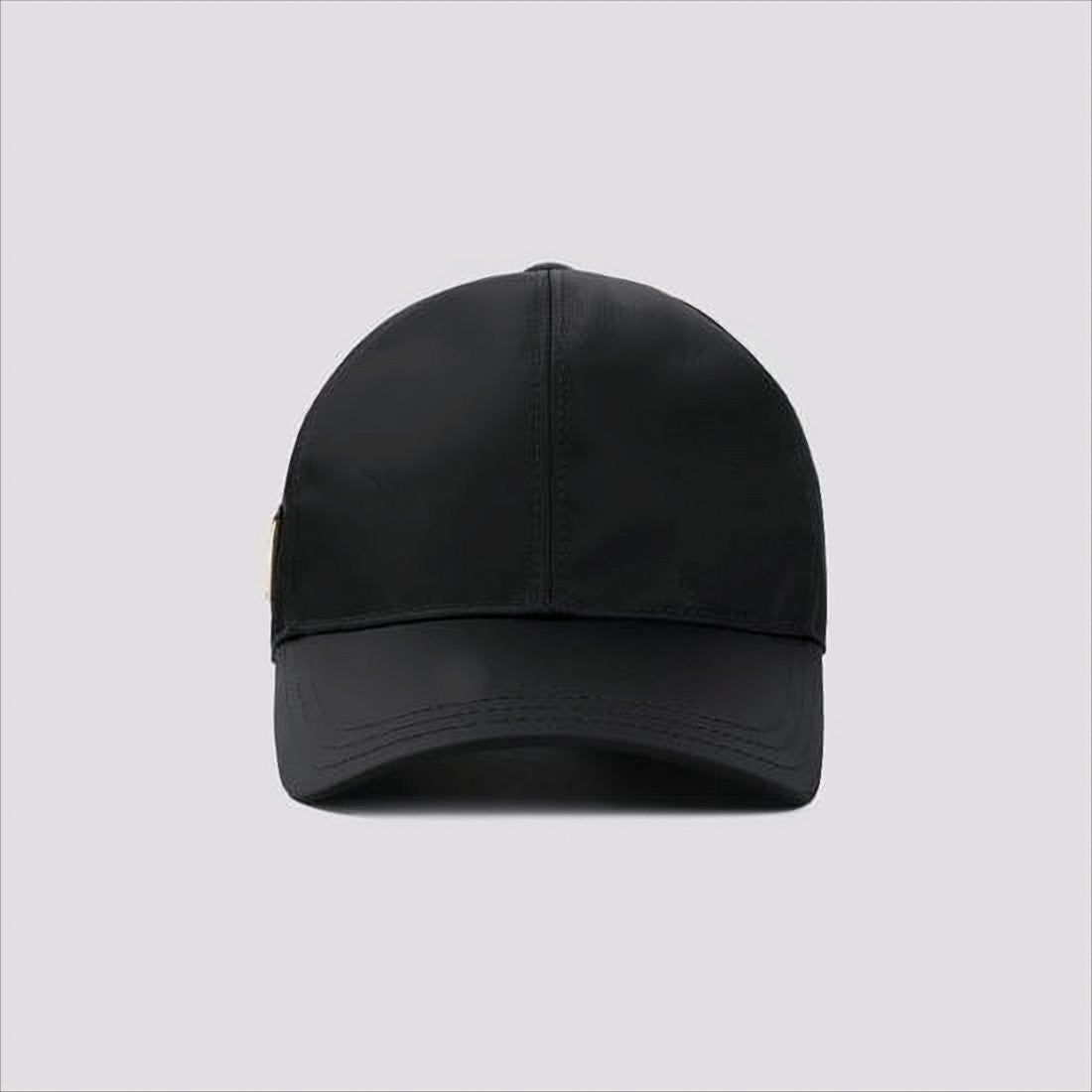 Prada Structured Black Cap With Triangular Metal Logo