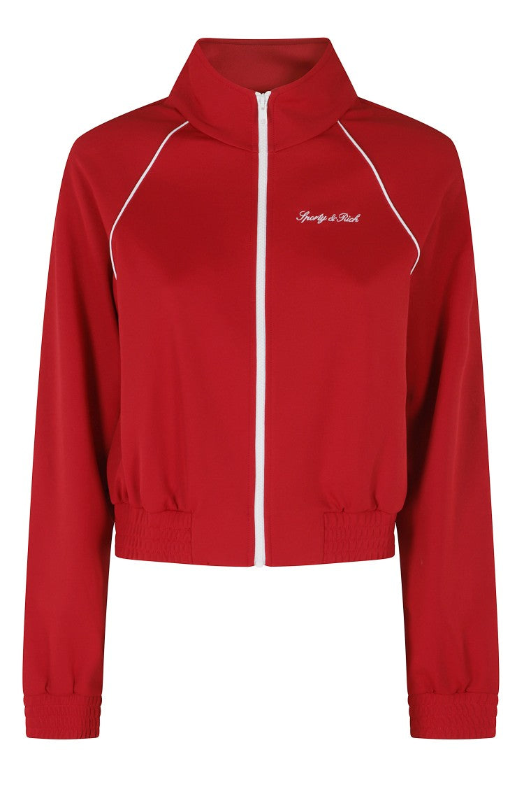 Sporty And Rich Red Signature Logo Embroidered Zip Coolmax Track Jacket