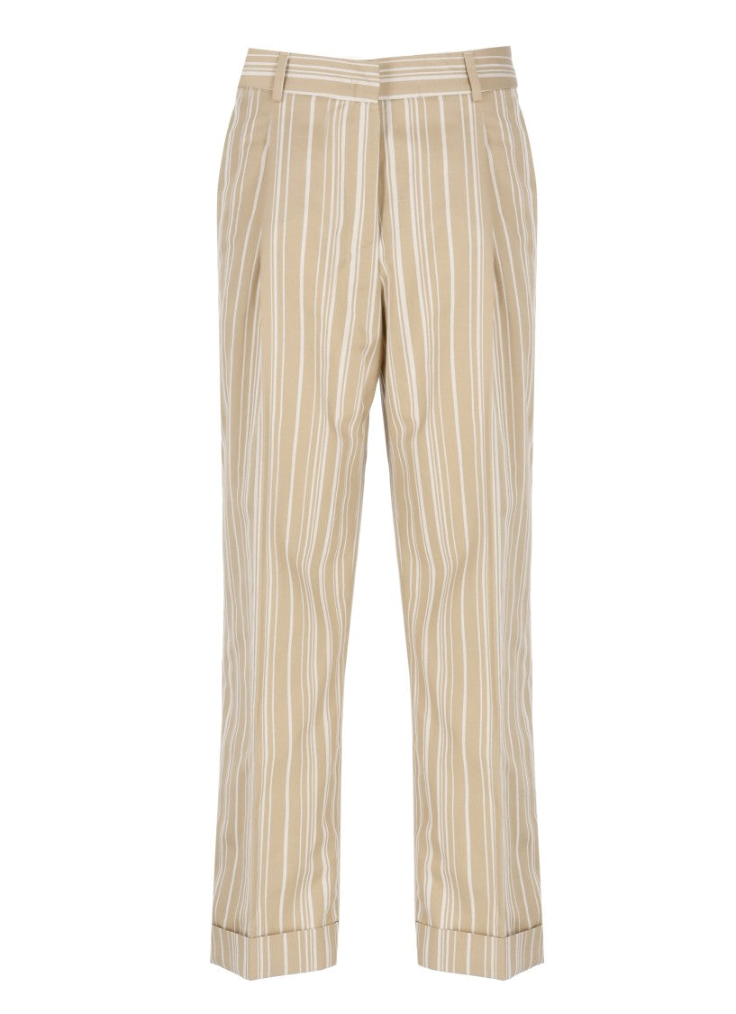 Pt Torino Beige Cotton And Linen Cropped Pants
