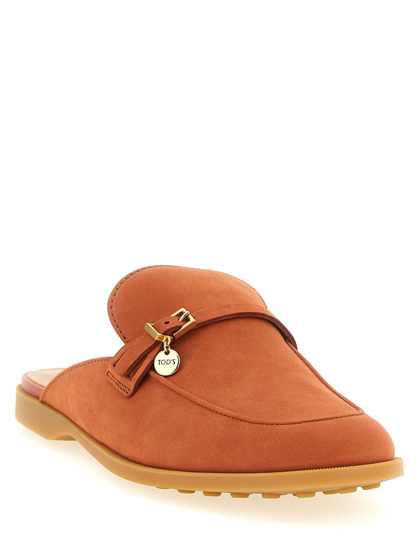 Tod's Satin-Finish Nubuck Sabots With Horseshoe-Shaped Heel