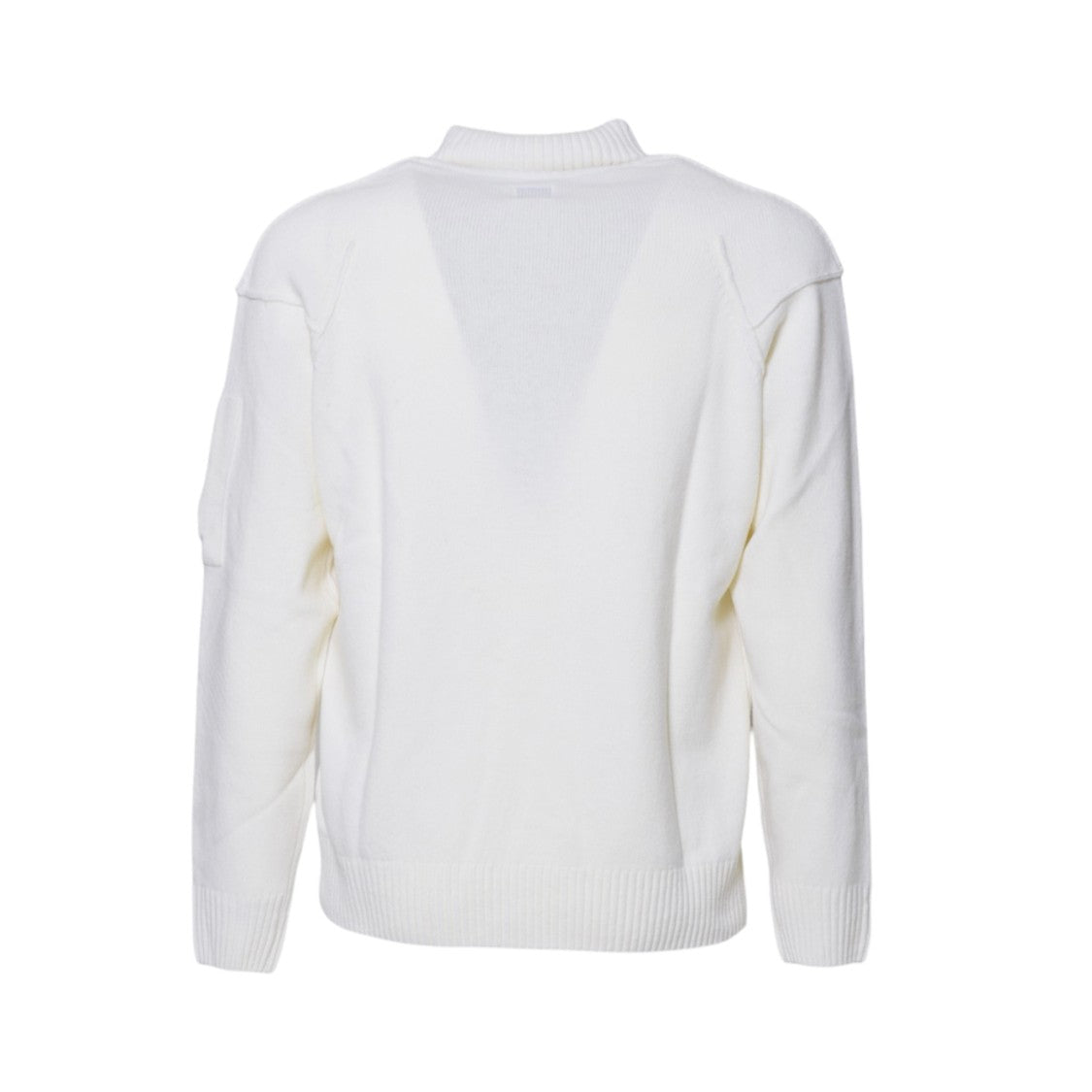 C.P. Company Minimalist White Sweater With V-Shaped Knit Pattern
