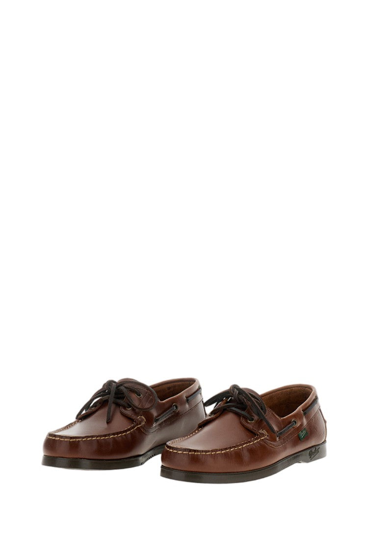 Paraboot Brown Leather Boat Shoes With 360° Lacing
