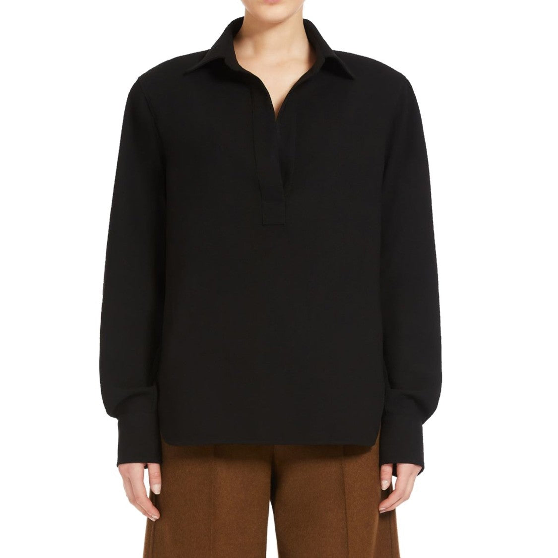 Max Mara V-Neck Black Cotton Shirt With Loose Silhouette