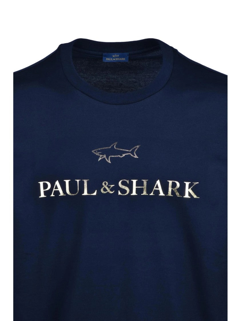 Paul & Shark Blue Gold Shark Cotton T-Shirt