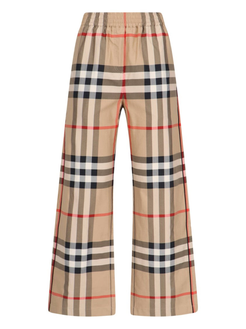 Burberry Wide-Leg “Vintage Check” High-Waist Trousers – Beige