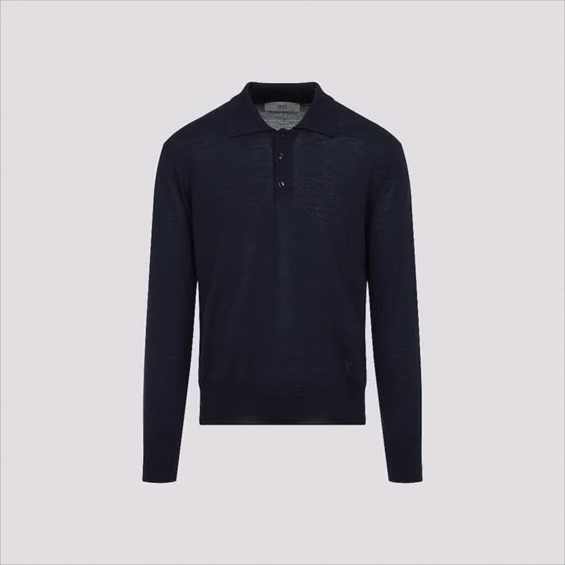Ami Long-Sleeve Polo Shirt In Fine Merino Wool