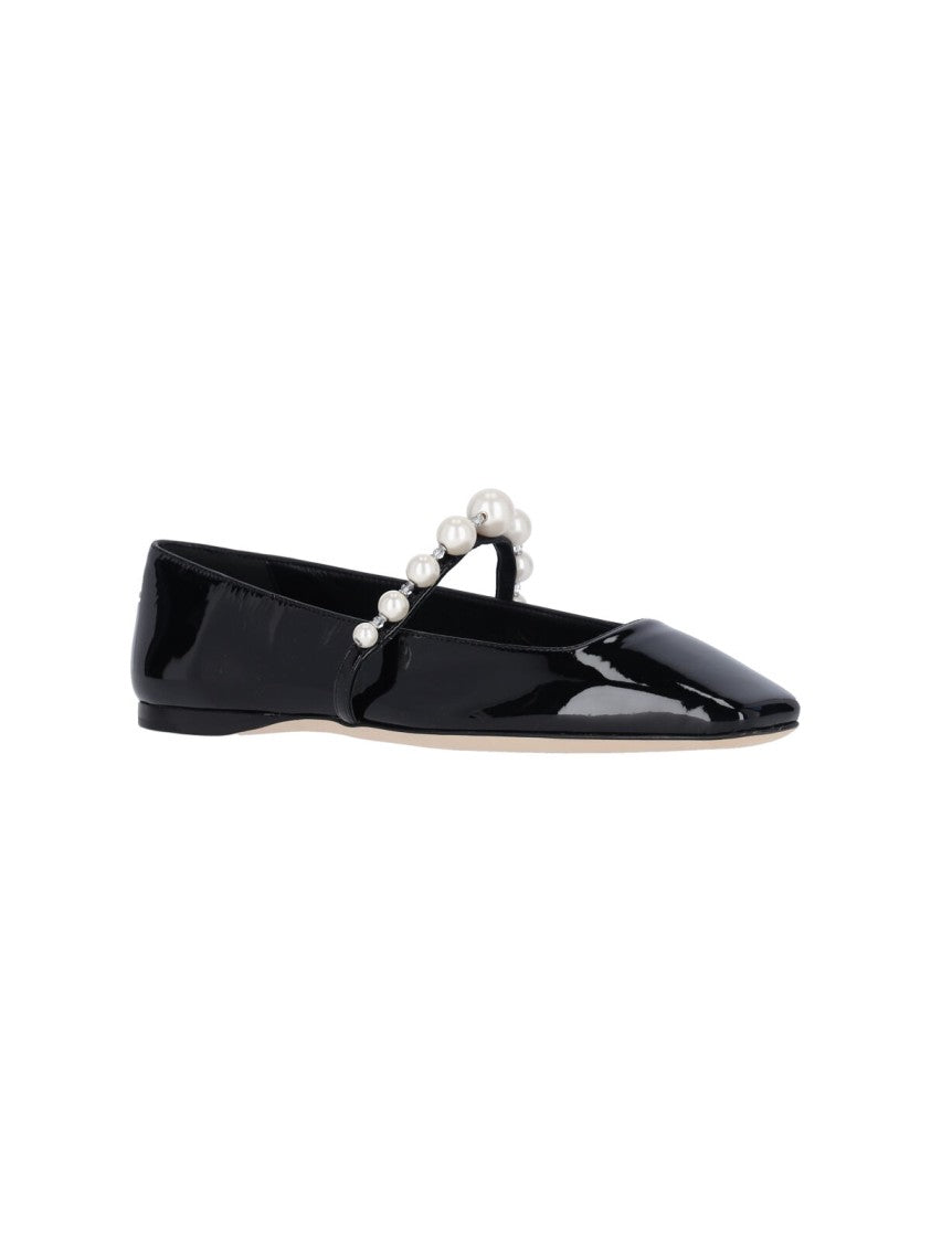 Jimmy Choo "Ade" Square-Toe Ballerinas – Black