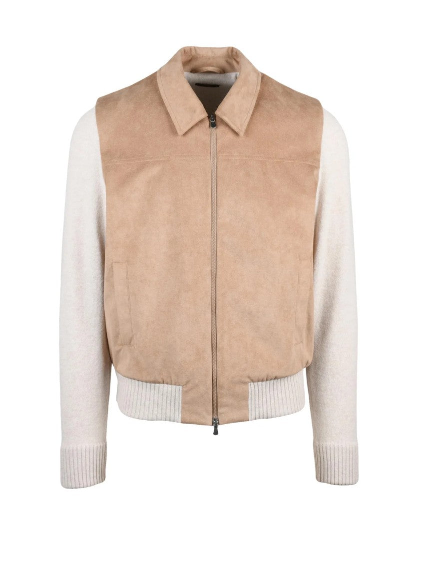 Ambrosio Beige Suede Effect Virgin Wool Zip Jacket