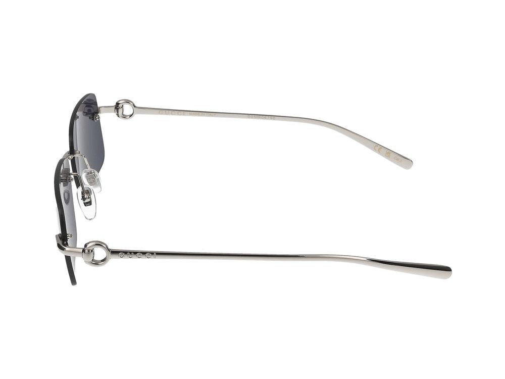 Gucci Silver Blue Lenses Rectangular Metal Sunglasses