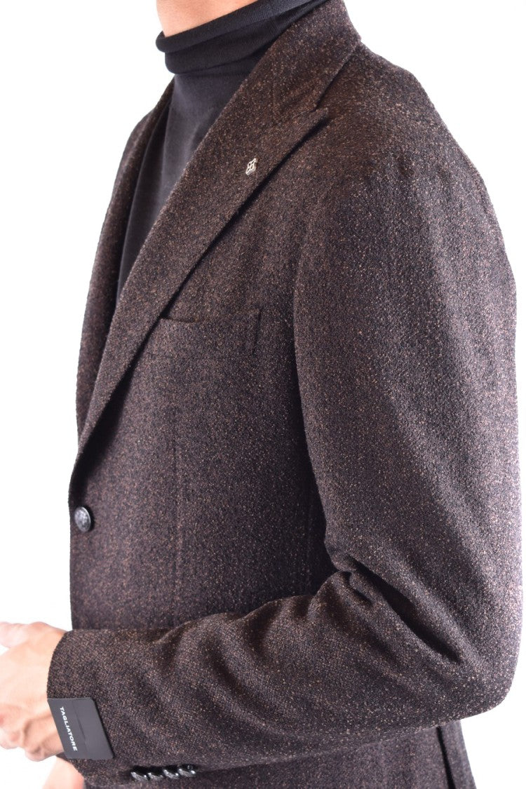 Tagliatore Tailored Brown Textured Blazer With Two-Button Closure