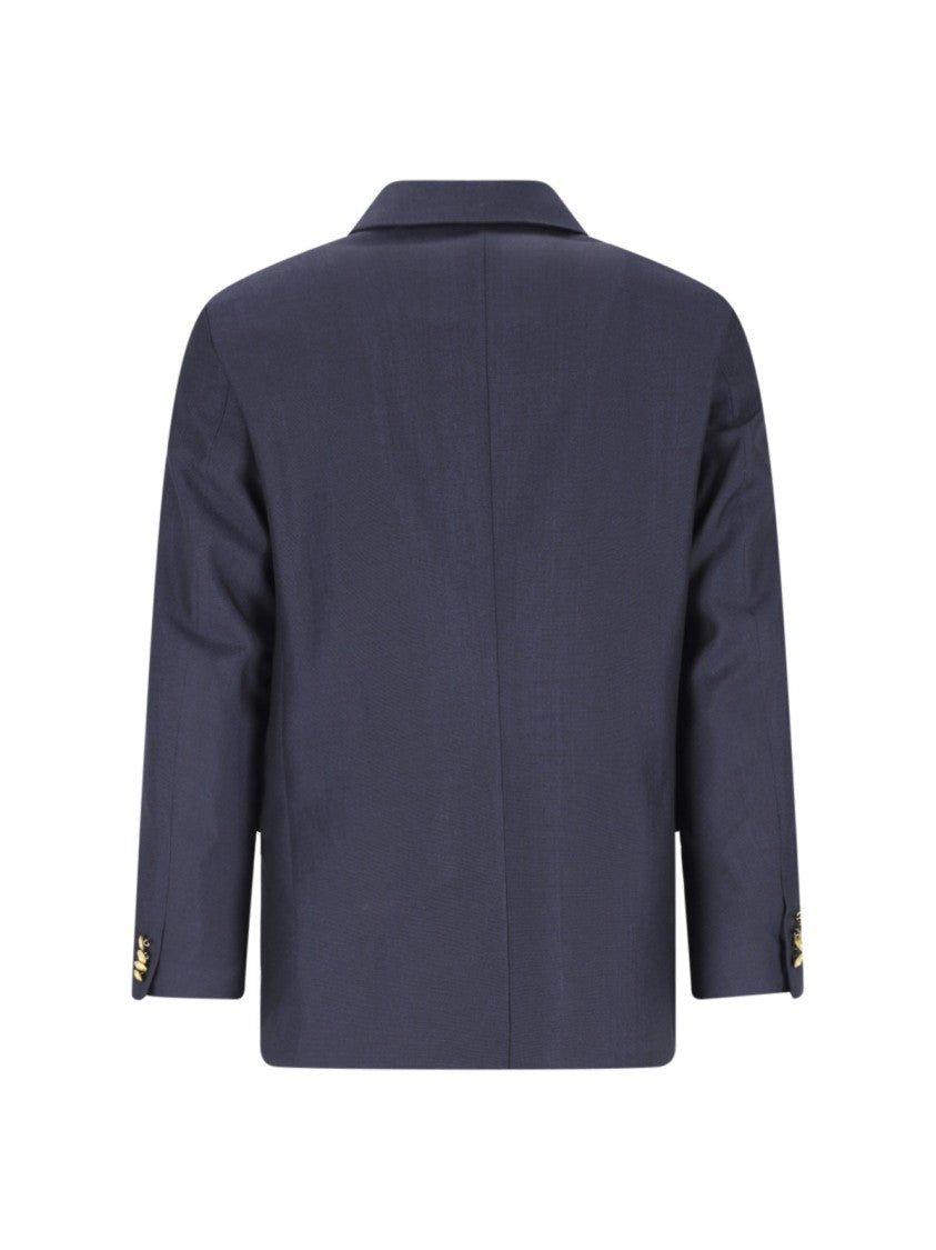 Kaptain Sunshine Navy Blue Double-Breasted Wool Blend Blazer
