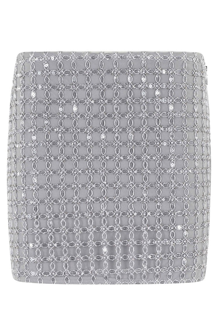 Rotate Gray Beaded All-Over Rhinestone Polyester Mini Skirt