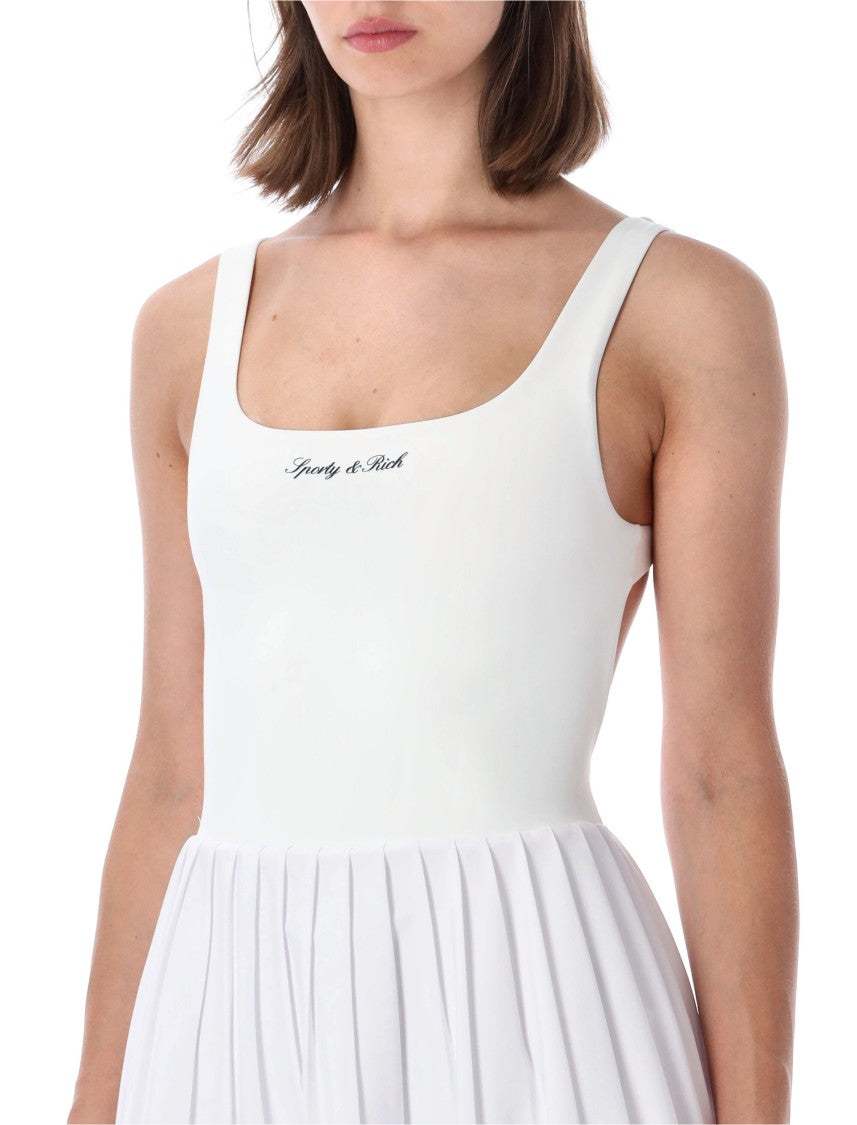 Sporty And Rich White Flared Tennis Mini Dress