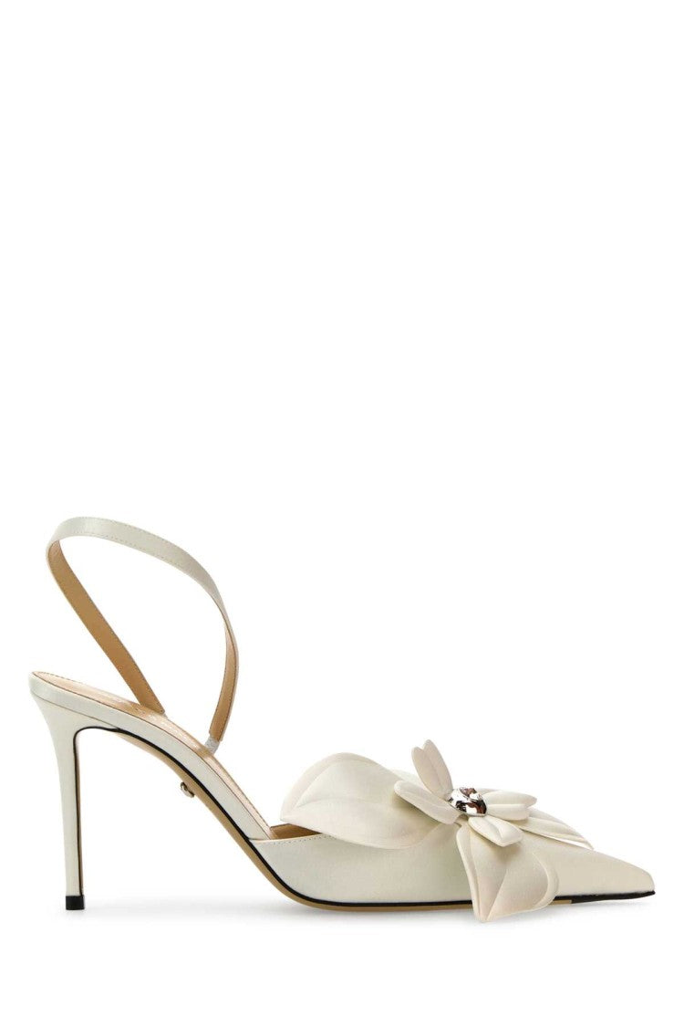 Mach & Mach White Satin Orchid Pumps