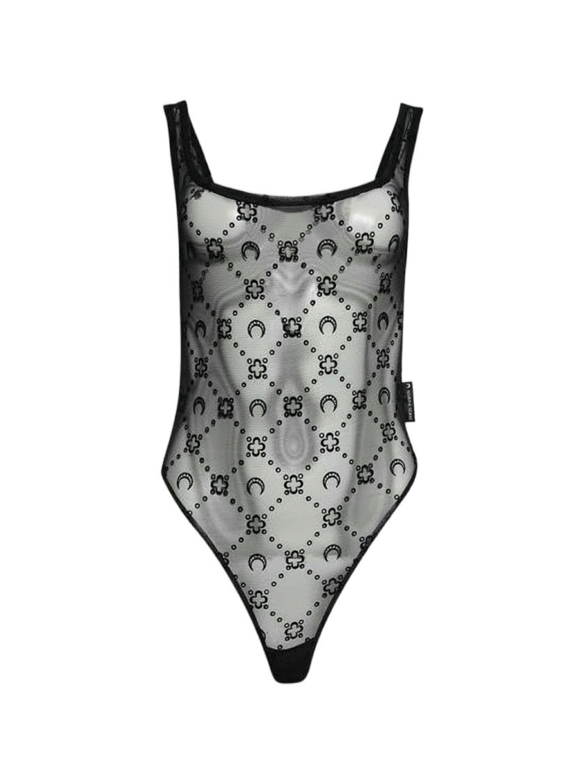 Marine Serre Sheer Bodysuit With Crescent Moon And Floral Patterns