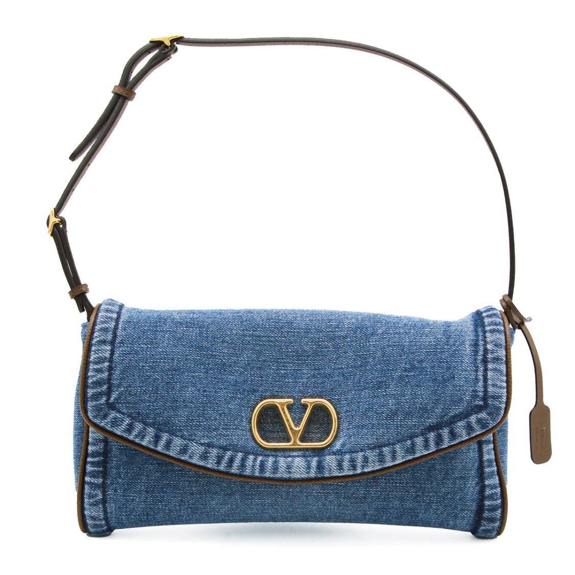 Valentino Garavani Rectangular Blue Denim Shoulder Bag With Gold-Tone Emblem