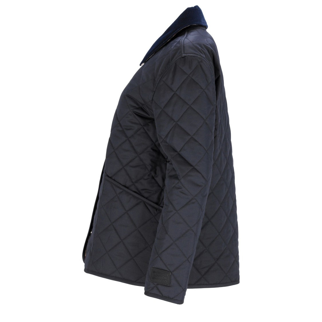 Burberry Quilted Blue Jacket With Corduroy Collar And Signature Details