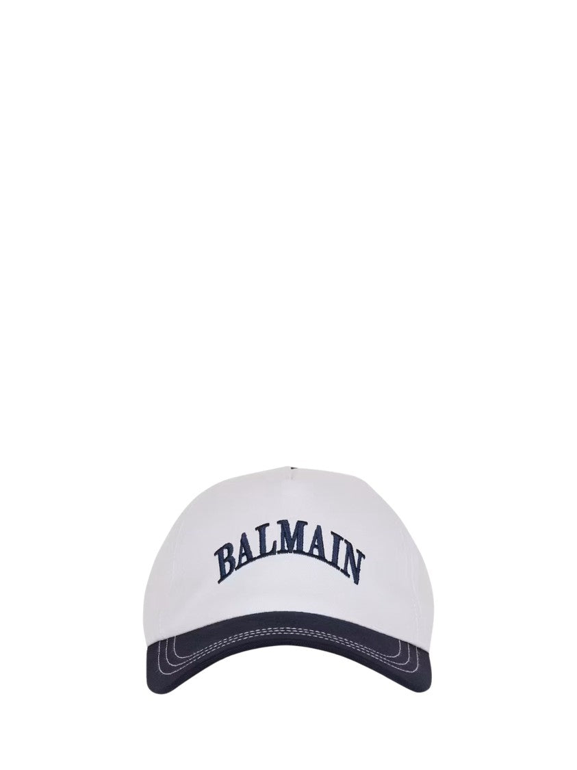 Balmain White Cotton Contrast Brim Hat