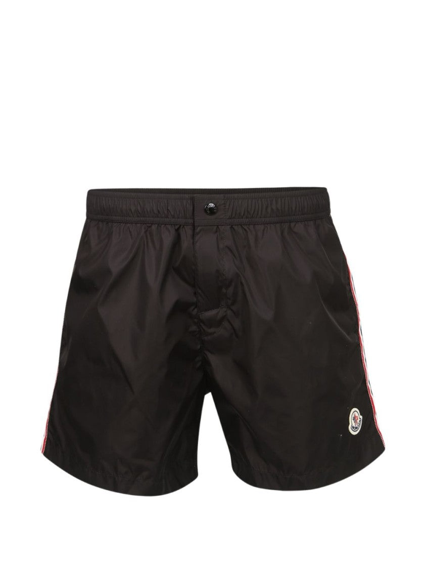 Moncler Black Sporty Elastic Waistband Striped Shorts