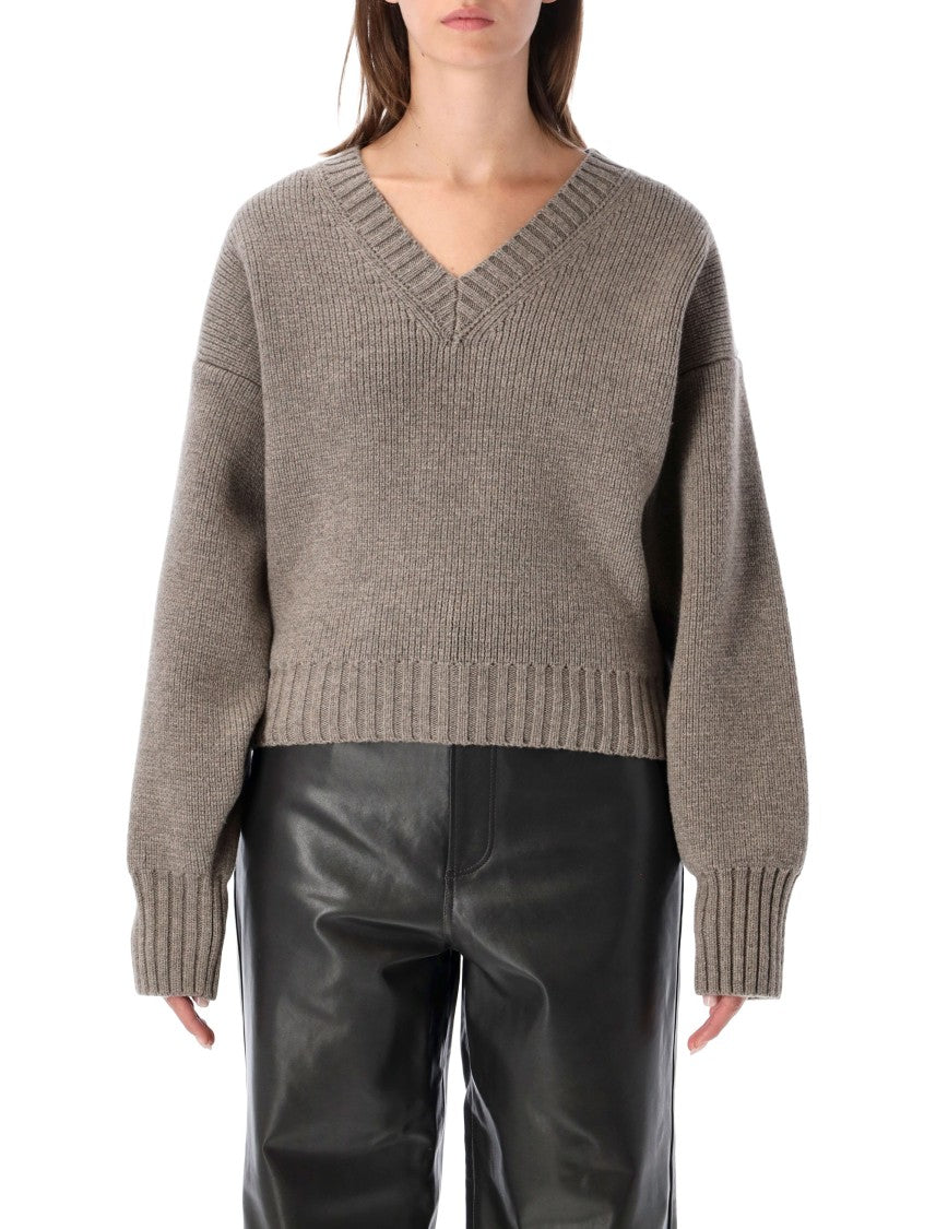 Róhe Sculptural Compact V-Neck Pullover With Ribbed Details