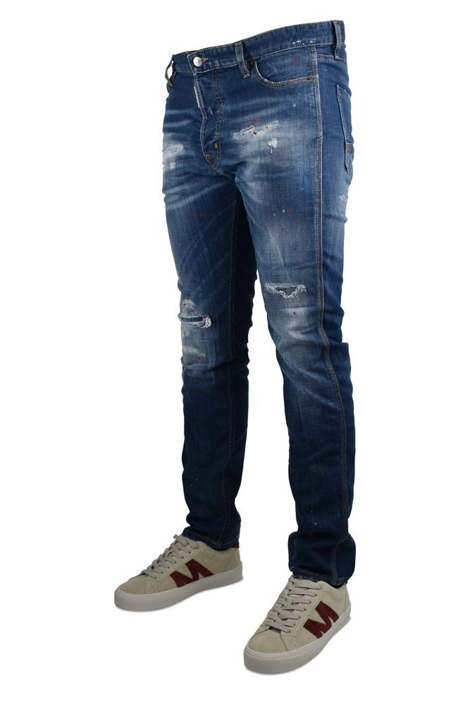 Dsquared2 Blue Stretch Cotton Jeans With Paint Effect